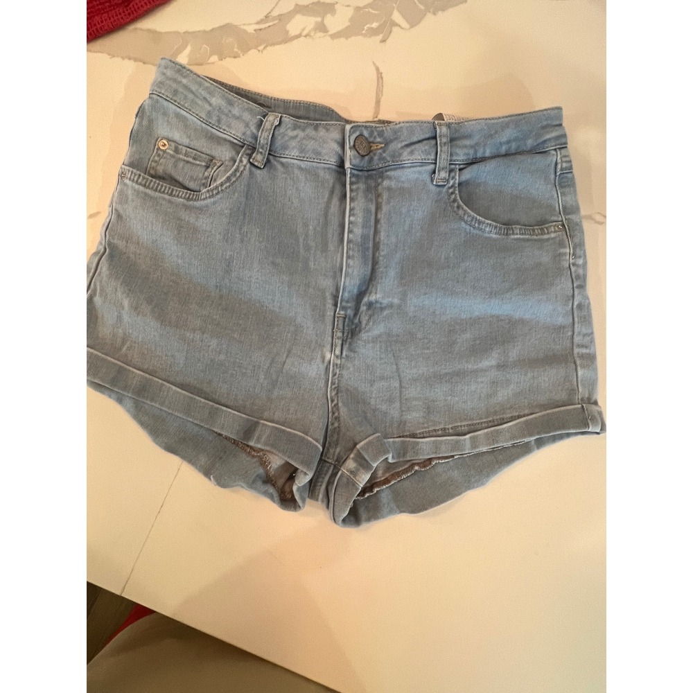 Pull&Bear Light Wash High Waisted Cuffed Denim Shorts Light Blue EUR 40 MEX 30